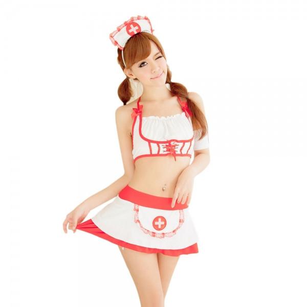 Charming Nurse Suit Sleepwear Lingerie Set Red & White