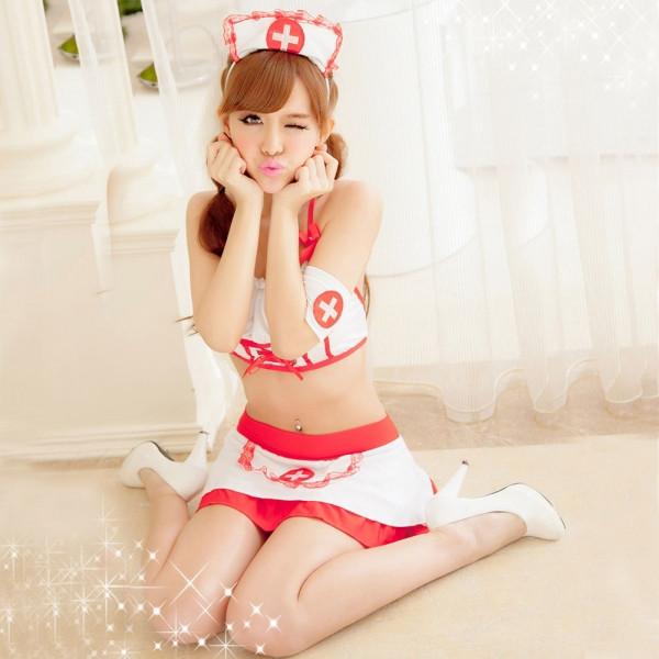 Charming Nurse Suit Sleepwear Lingerie Set Red & White