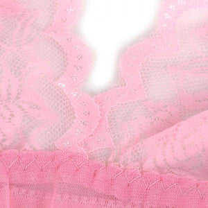 Glossy Deep V-neck Lace Women's Lingerie Pink