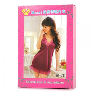 Lace Dress + G-string V-neck Women's Lingerie Purple