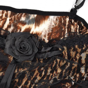 Leopard Print Dress Sleepwear Lingerie with G-string Brown & Black