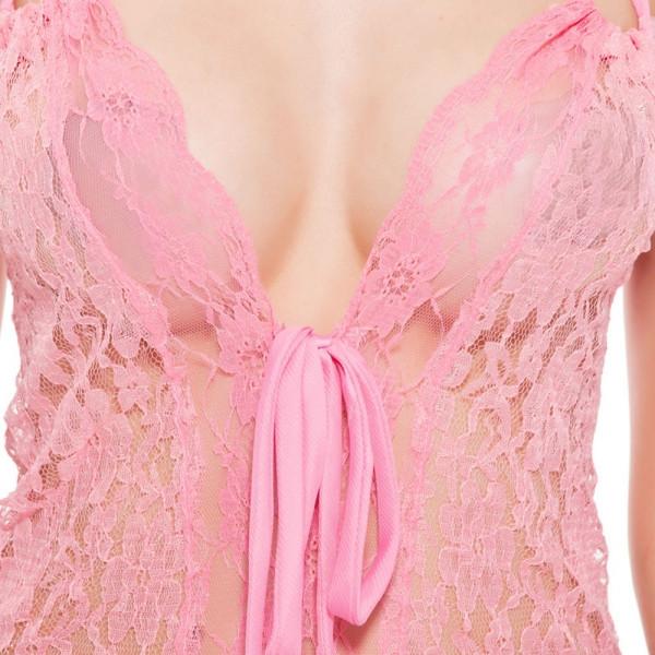 Falbala Open Front Sexy Lingerie Nightdress Sleepwear Rose Red