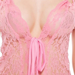 Falbala Open Front Sexy Lingerie Nightdress Sleepwear Rose Red