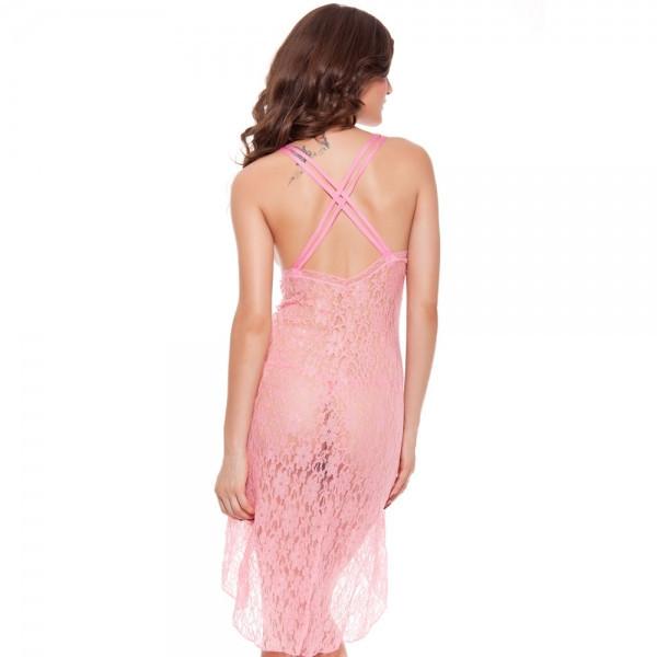 Falbala Open Front Sexy Lingerie Nightdress Sleepwear Rose Red