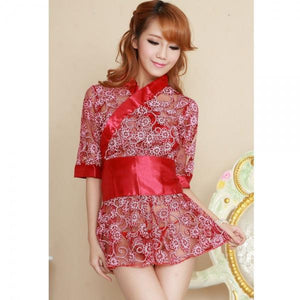 Kimono Style Sleep Dress Set Red
